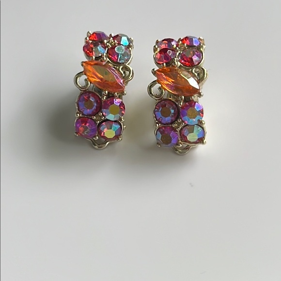 Vintage AB Rhinestone clip on Earrings - Picture 1 of 4